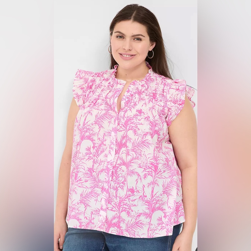 Lane Bryant Flutter-Sleeve Ruffle-Neck Blouse